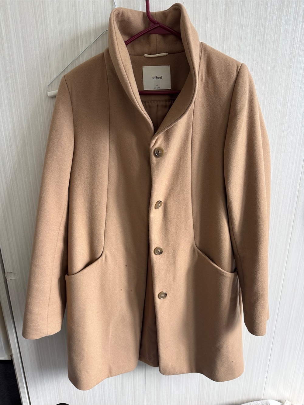 Wilfred Camel Single-Breasted Wool-Blend Stand Collar Coat